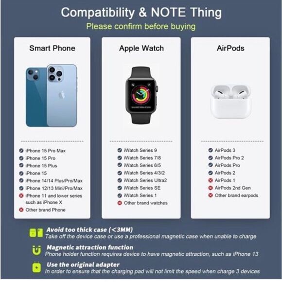 RTOPS 3 In 1 Portable Magnetic Wireless Charger IPhone Apple Watch AirPods White - Picture 14 of 14